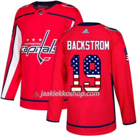 Miehille NHL Washington Capitals Pelipaita Nicklas Backstrom 19 Adidas 2017-2018 Punainen USA Flag Fashion Authentic